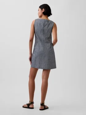 Mini-robe droite en denim vichy