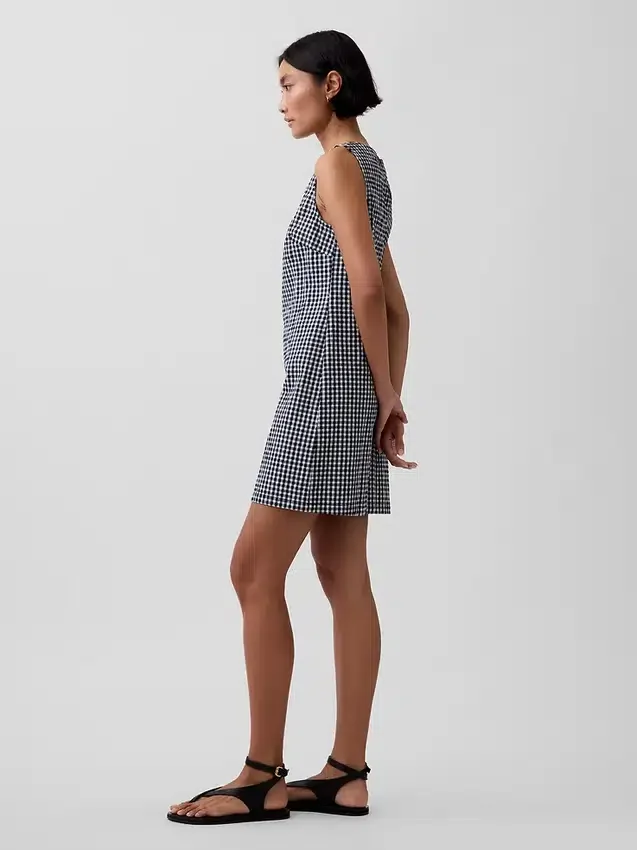 Mini-robe droite en denim vichy