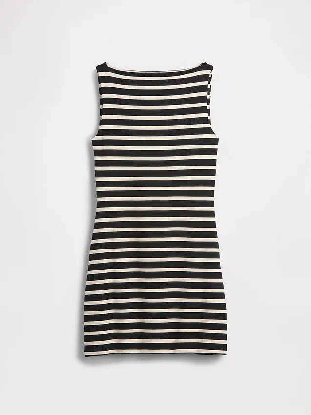 Mini-robe droite en maille à col bateau