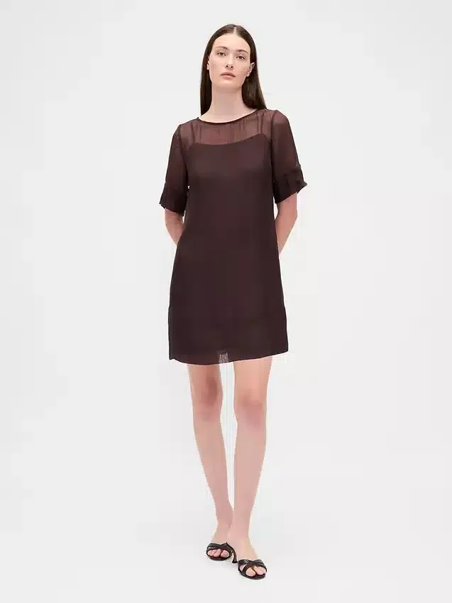 Mini-robe droite en organza transparent