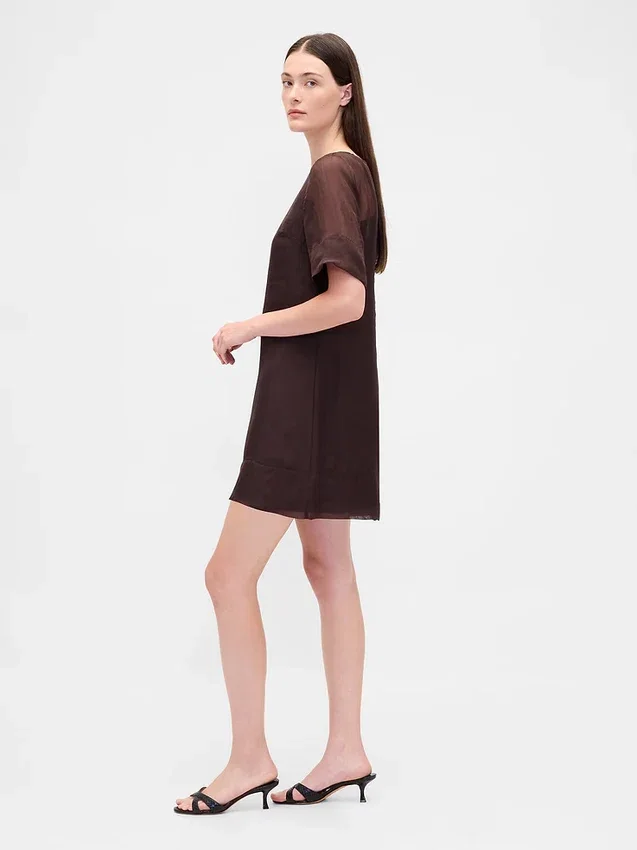 Mini-robe droite en organza transparent