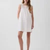 Mini-robe à empiècement en crochet en mélange de lin