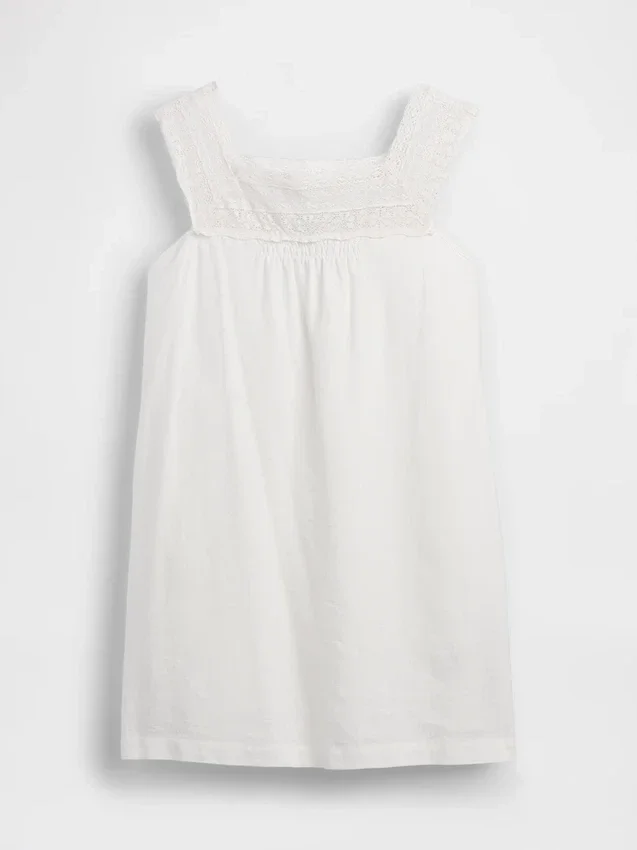 Mini-robe à empiècement en crochet en mélange de lin
