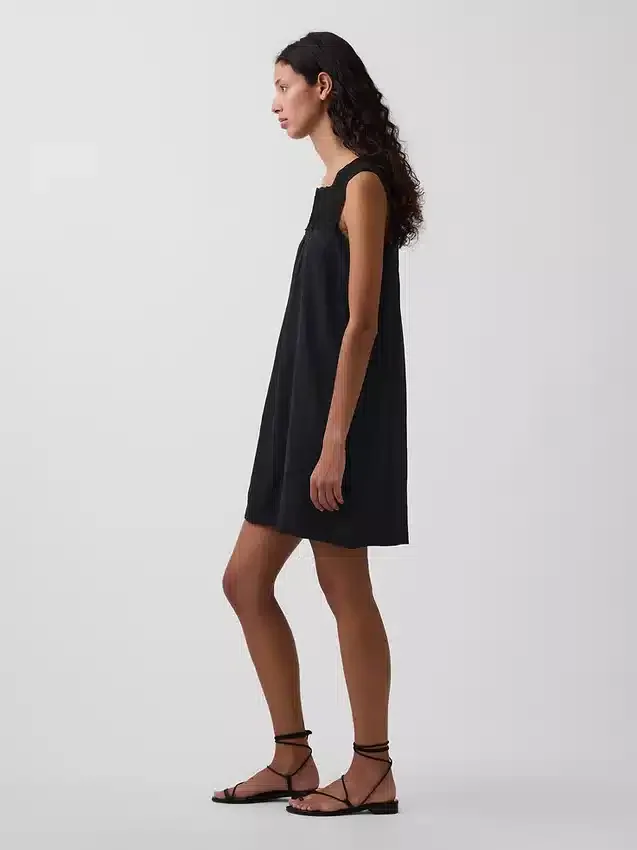 Mini-robe à empiècement en crochet, mélange de lin
