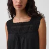 Mini-robe à empiècement en crochet, mélange de lin
