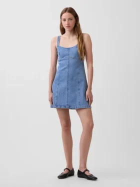 Mini-robe à empiècements en denim