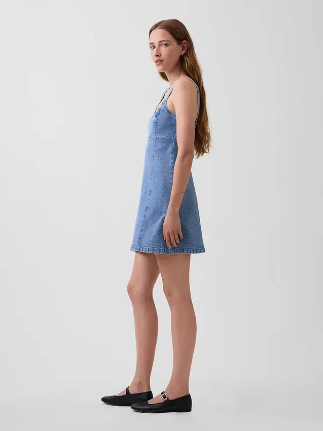 Mini-robe à empiècements en denim