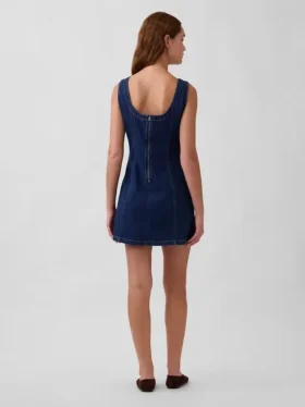 Mini-robe en denim à col bateau