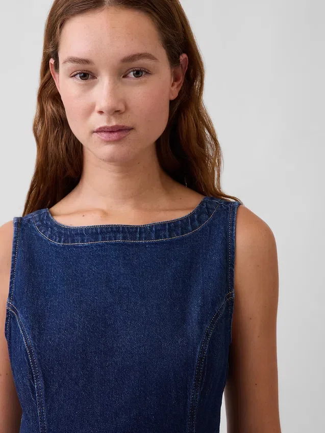 Mini-robe en denim à col bateau