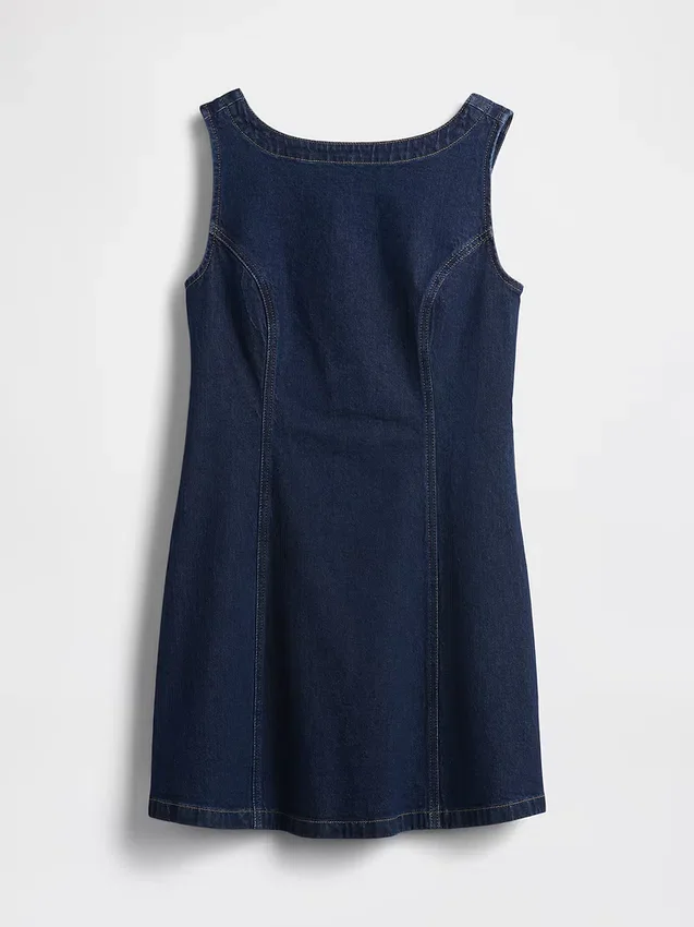 Mini-robe en denim à col bateau
