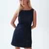 Mini-robe en denim à col bateau
