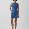 Mini-robe en denim à col bateau et dos nu