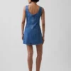 Mini-robe en denim à col bateau et dos nu