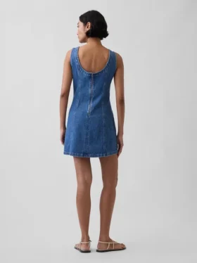 Mini-robe en denim à col bateau et dos nu