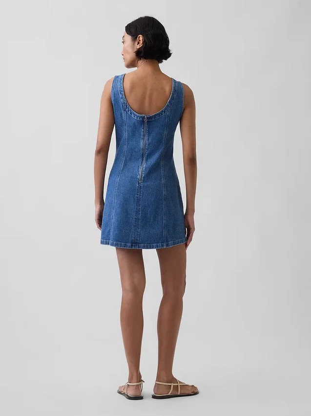 Mini-robe en denim à col bateau et dos nu