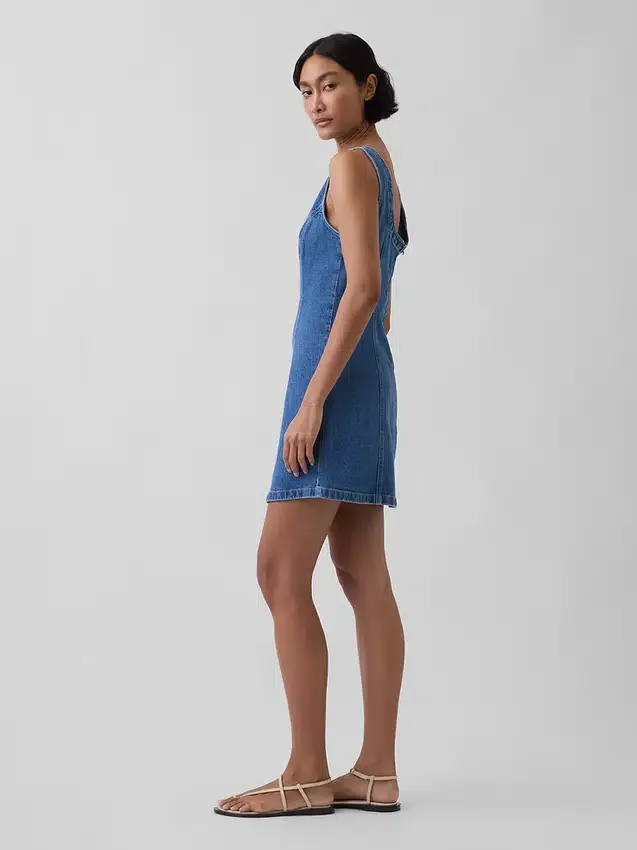 Mini-robe en denim à col bateau et dos nu