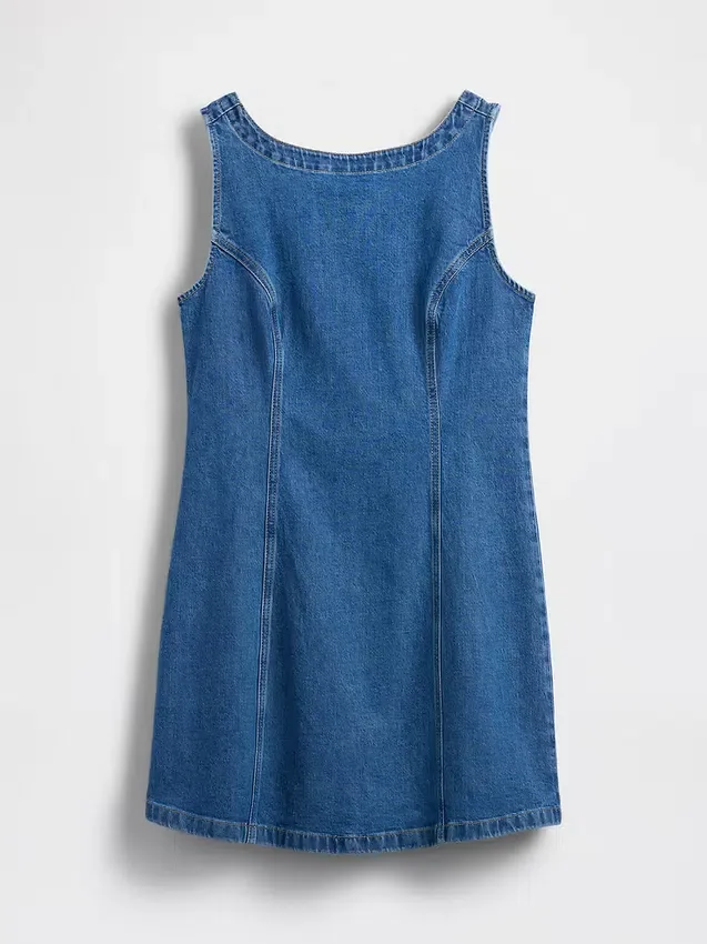 Mini-robe en denim à col bateau et dos nu