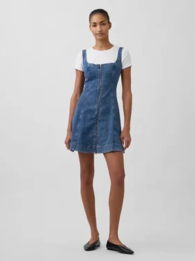Mini-robe en denim à fermeture éclair sur le devant