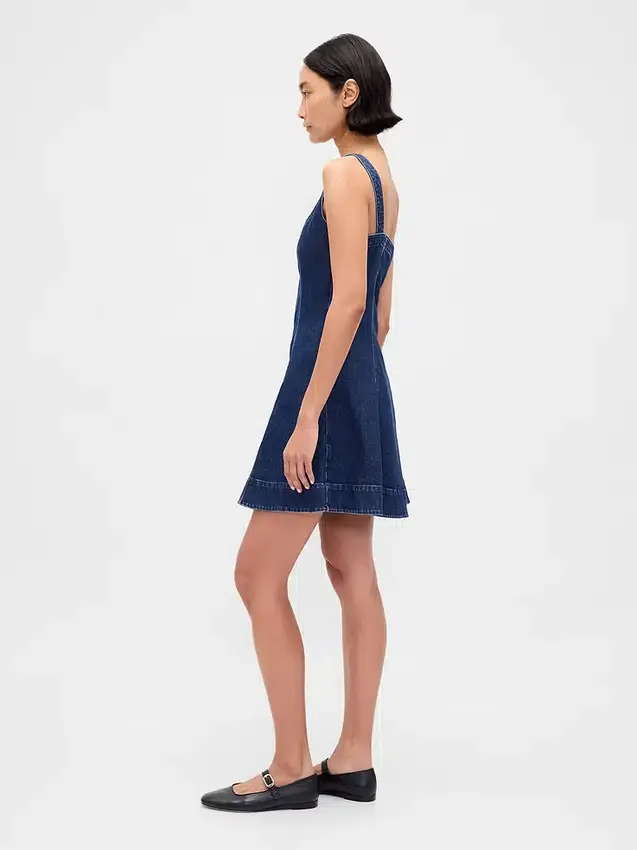 Mini-robe en denim à fermeture éclair sur le devant
