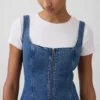 Mini-robe en denim à fermeture éclair sur le devant
