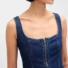 Mini-robe en denim à fermeture éclair sur le devant