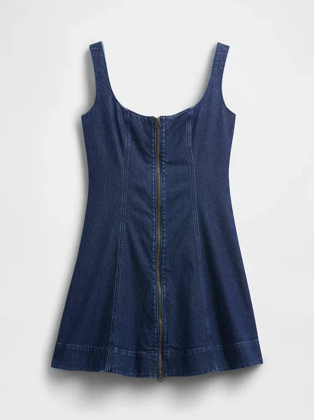 Mini-robe en denim à fermeture éclair sur le devant