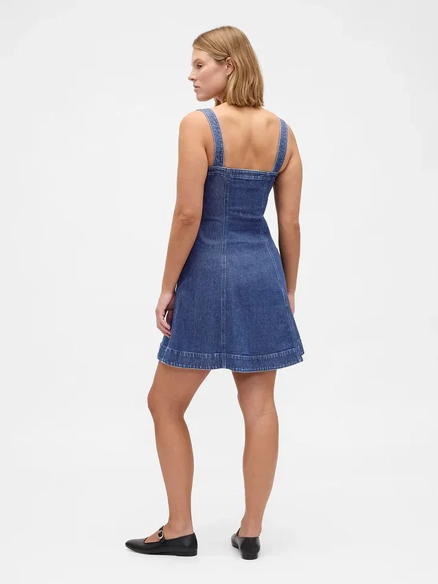 Mini-robe en denim à fermeture éclair sur le devant