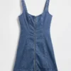 Mini-robe en denim à fermeture éclair sur le devant