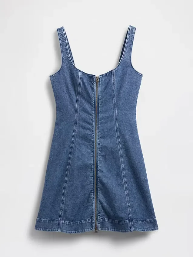 Mini-robe en denim à fermeture éclair sur le devant