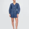 Mini-robe en denim à manches bouffantes