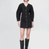 Mini-robe en denim à manches bouffantes