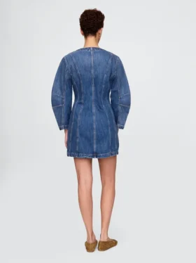 Mini-robe en denim à manches bouffantes