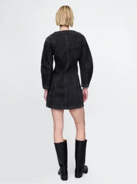 Mini-robe en denim à manches bouffantes