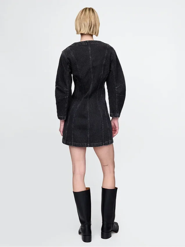 Mini-robe en denim à manches bouffantes