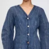 Mini-robe en denim à manches bouffantes