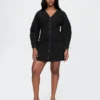 Mini-robe en denim à manches bouffantes