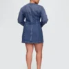 Mini-robe en denim à manches bouffantes
