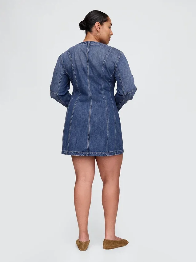 Mini-robe en denim à manches bouffantes