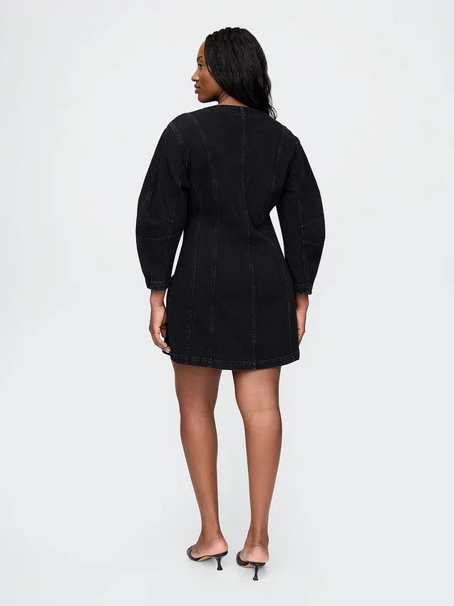 Mini-robe en denim à manches bouffantes