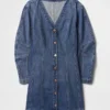 Mini-robe en denim à manches bouffantes