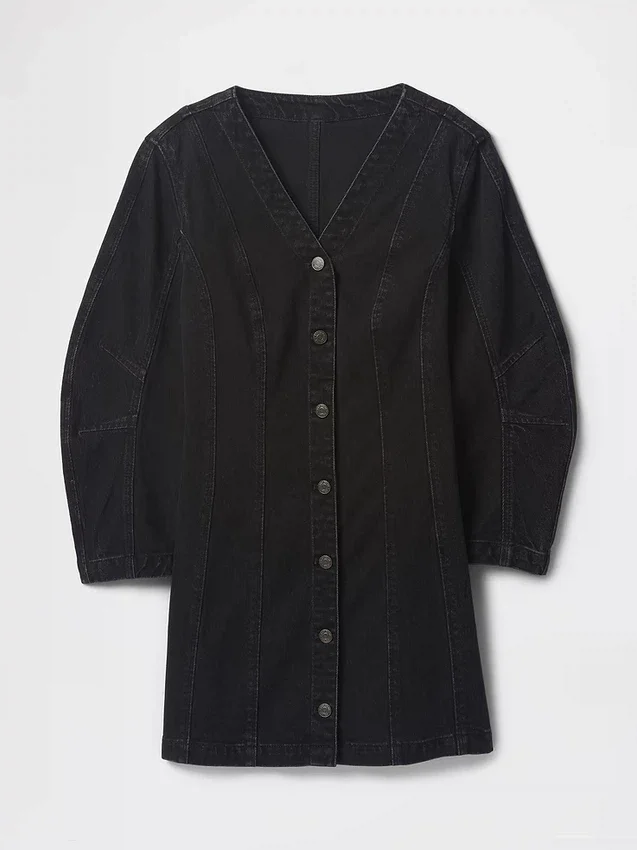 Mini-robe en denim à manches bouffantes