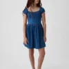 Mini-robe en denim à manches bouffantes pour enfants