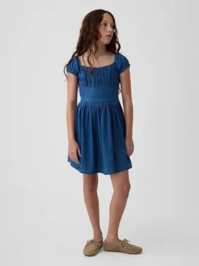 Mini-robe en denim à manches bouffantes pour enfants