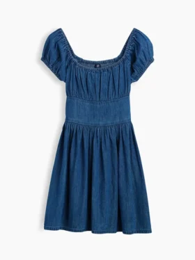 Mini-robe en denim à manches bouffantes pour enfants
