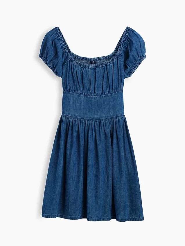 Mini-robe en denim à manches bouffantes pour enfants