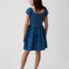 Mini-robe en denim à manches bouffantes pour enfants