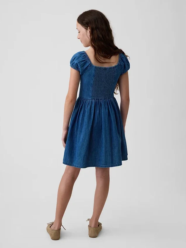 Mini-robe en denim à manches bouffantes pour enfants