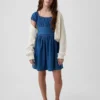 Mini-robe en denim à manches bouffantes pour enfants