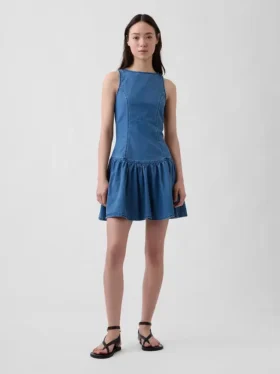 Mini-robe en denim à taille basse
