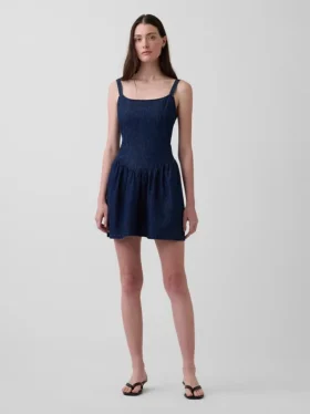 Mini-robe en denim à taille basse